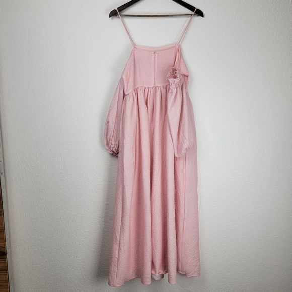 NWT Sister Jane DREAM Off Shoulder Long Puff Sleeve Midi Cami Dress Pink Small - Picture 6 of 13